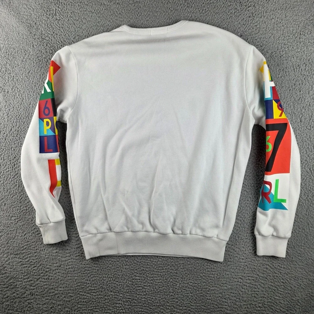 Polo Ralph Lauren Mens M White‎ 1967 Graphic Logo Fleece Crewneck Sweatshirt